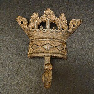 Crown Single Wall Hook Cast Iron Key Coat Towel Hanger Antique Finish